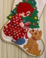 Vintage Handmade Christmas Stocking 1960's Felt Holiday Stocking Girl W/ Puppy Dog Christmas Tree Custom Stockings Wall Art Deco