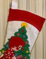 Vintage Handmade Christmas Stocking 1960's Felt Holiday Stocking Girl W/ Puppy Dog Christmas Tree Custom Stockings Wall Art Deco