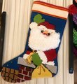 Christmas Stocking, Vintage 1978 SUNSET NEEDLEPOINT, FINISHED Santa on a Rooftop, Needlepoint Holiday Stocking From 6020 Kit