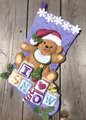 New Christmas Stocking | Handmade BUCILLA BABY BEAR Felt Holiday Stocking |  Finished Bucilla Kit | Custom Stockings | Embroidered Stockings