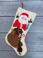 Handmade Christmas Stocking Vintage 1980s Finished Longstitch WonderArt SANTA Christmas Stocking Holiday Decor 6898