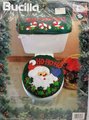 New Vintage Finished Bucilla Handmade HO HO HO Santa Toilet Tank Seat Christmas Bathroom Set 83268 Toilet Set Christmas Holiday Decor