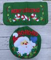 New Vintage Finished Bucilla Handmade HO HO HO Santa Toilet Tank Seat Christmas Bathroom Set 83268 Toilet Set Christmas Holiday Decor