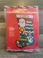 New Christmas Stocking 1970's Vintage HANDMADE Bucilla Painted Needlepoint Stocking 60523 Patchwork Holiday Stocking