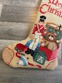 New VTG Handmade Finished Needle Treasures ANTIQUE TOYS Needlepoint Christmas Stocking 06817