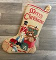 New VTG Handmade Finished Needle Treasures ANTIQUE TOYS Needlepoint Christmas Stocking 06817