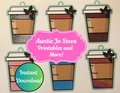 Printable Christmas Gift Tags, Holiday Tags, Christmas Tags, Coffee Cup Printables, Glitter Tags, Holiday Gift Tags, Instant Download