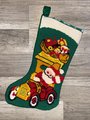 New Vintage Bucilla Painted Christmas Needlepoint Stocking Santa Claus Driving Car 60304 Patchwork Holiday Stocking