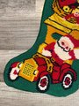 New Vintage Bucilla Painted Christmas Needlepoint Stocking Santa Claus Driving Car 60304 Patchwork Holiday Stocking