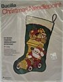 New Vintage Bucilla Painted Christmas Needlepoint Stocking Santa Claus Driving Car 60304 Patchwork Holiday Stocking