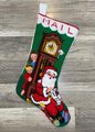 Handmade Christmas Stocking Mail Bag, Vintage Bucilla Finished Kit Grandfather Clock Needlepoint Painted Christmas Decor Santa Kids