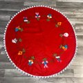 Handmade Vintage Tree Skirt, Finished Bucilla Crewel YULETIDE ORNAMENTS Tree Skirt, Table Cover #2316 Handmade Tree Santa Bells Angel