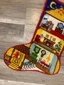 Christmas Stocking, Vintage SUNSET Handmade Finished 1980s CHRISTMAS DOLLHOUSE Needlepoint Holiday Decor