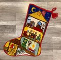 Christmas Stocking, Vintage SUNSET Handmade Finished 1980s CHRISTMAS DOLLHOUSE Needlepoint Holiday Decor