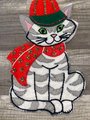 Vintage 1970s Christmas Stocking, Finished PARAGON Handmade Christmas For Kitty, Cat Holiday Stockings #6274 Stockings with Name