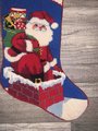 Handmade Christmas Stocking Vintage 1980s BUCILLA 60653 Needlepoint Santa Claus Chimney Holiday Decor