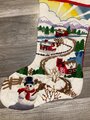 Christmas Stocking SUNSET  1978 Vintage Crewel Needlepoint Snowman at Dawn Barbara Jennings Holiday Decor