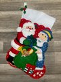 NEW Christmas Stocking JUMBO BUCILLA Mr & Mrs Santa Claus Handmade  From Vintage 1996 Kit #83399  Vintage Christmas Decor Retro