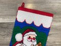 RARE Longstitch Christmas Stocking  | Vintage 1980's FINISHED Bucilla Holiday Stocking | Santa W/ Bear  Needlepoint Holiday Stocking