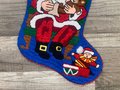 RARE Longstitch Christmas Stocking  | Vintage 1980's FINISHED Bucilla Holiday Stocking | Santa W/ Bear  Needlepoint Holiday Stocking