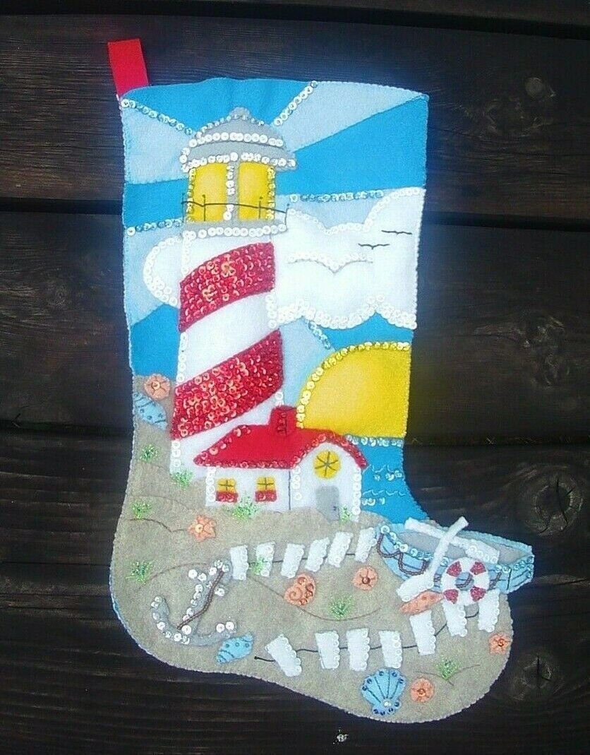 Light House Christmas Stocking Handmade Bucilla Seagull Sea Sun Sand Beach Gift Idea Tropical Christmas Couples Stockings