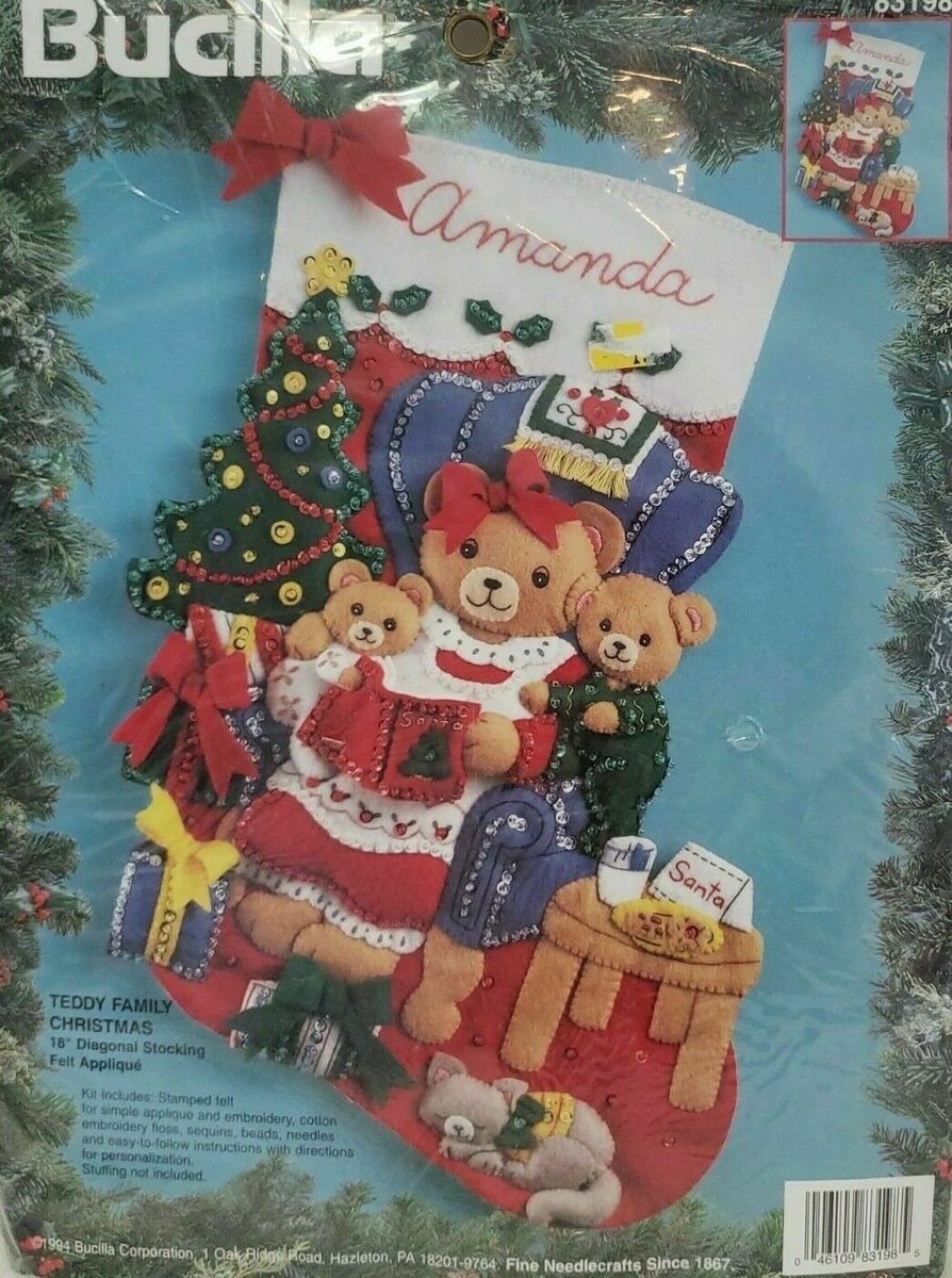 Christmas Stockings, Bucilla Handmade Teddy Bear Stocking, Festive Holiday Fireplace Mantle, Wall Door, Holiday Decor, Personalized Gift