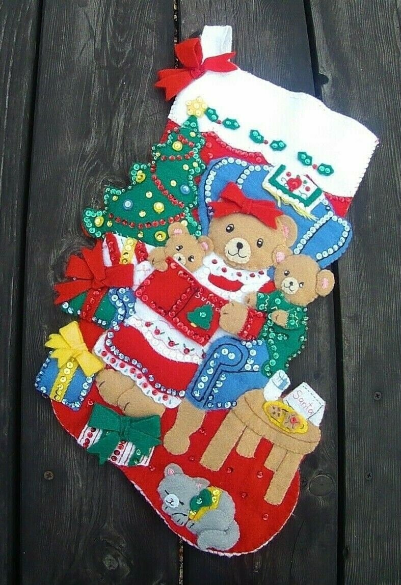 Christmas Stockings, Bucilla Handmade Teddy Bear Stocking, Festive Holiday Fireplace Mantle, Wall Door, Holiday Decor, Personalized Gift