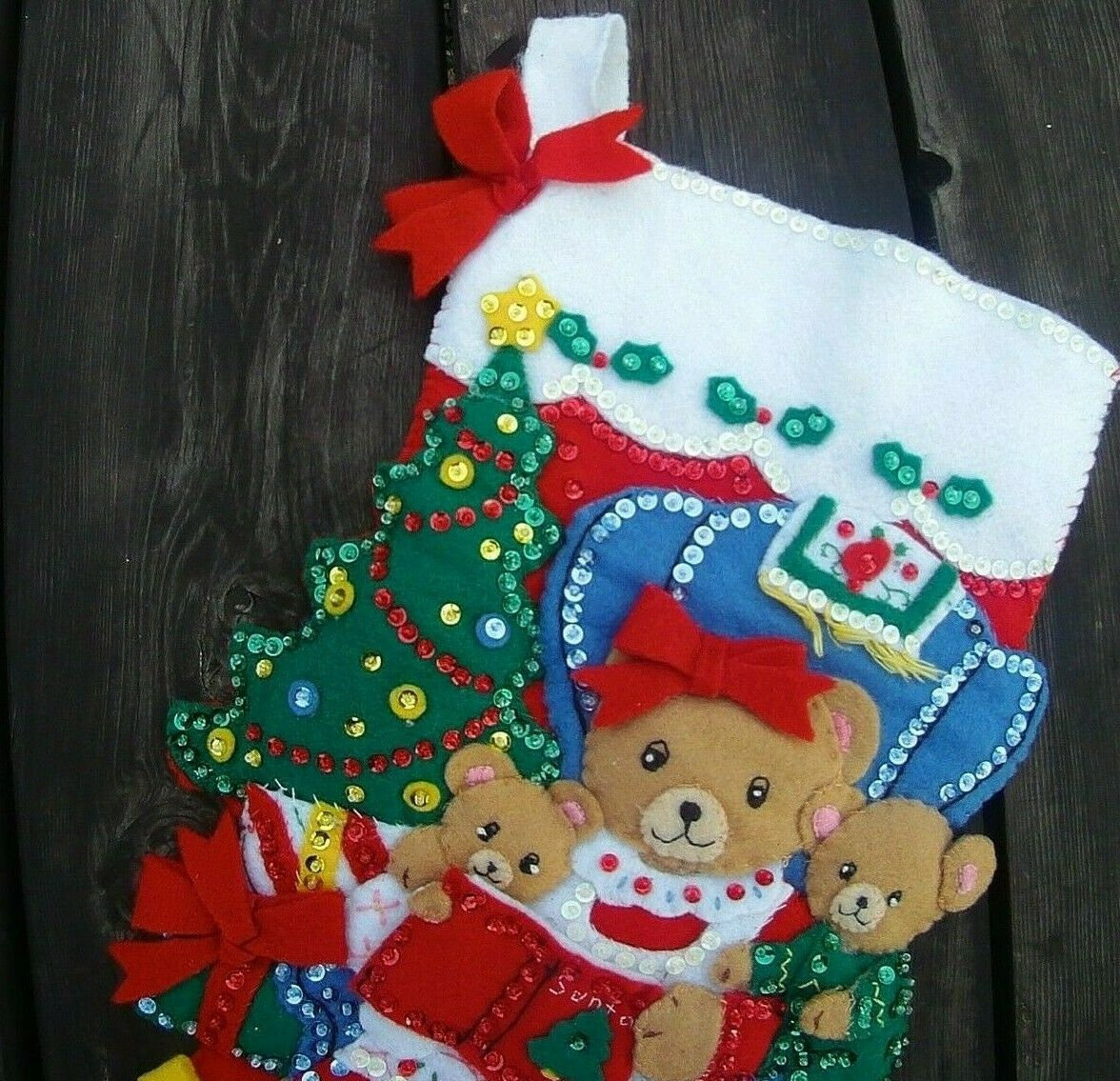 Christmas Stockings, Bucilla Handmade Teddy Bear Stocking, Festive Holiday Fireplace Mantle, Wall Door, Holiday Decor, Personalized Gift