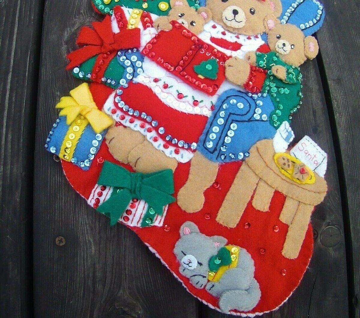 Christmas Stockings, Bucilla Handmade Teddy Bear Stocking, Festive Holiday Fireplace Mantle, Wall Door, Holiday Decor, Personalized Gift
