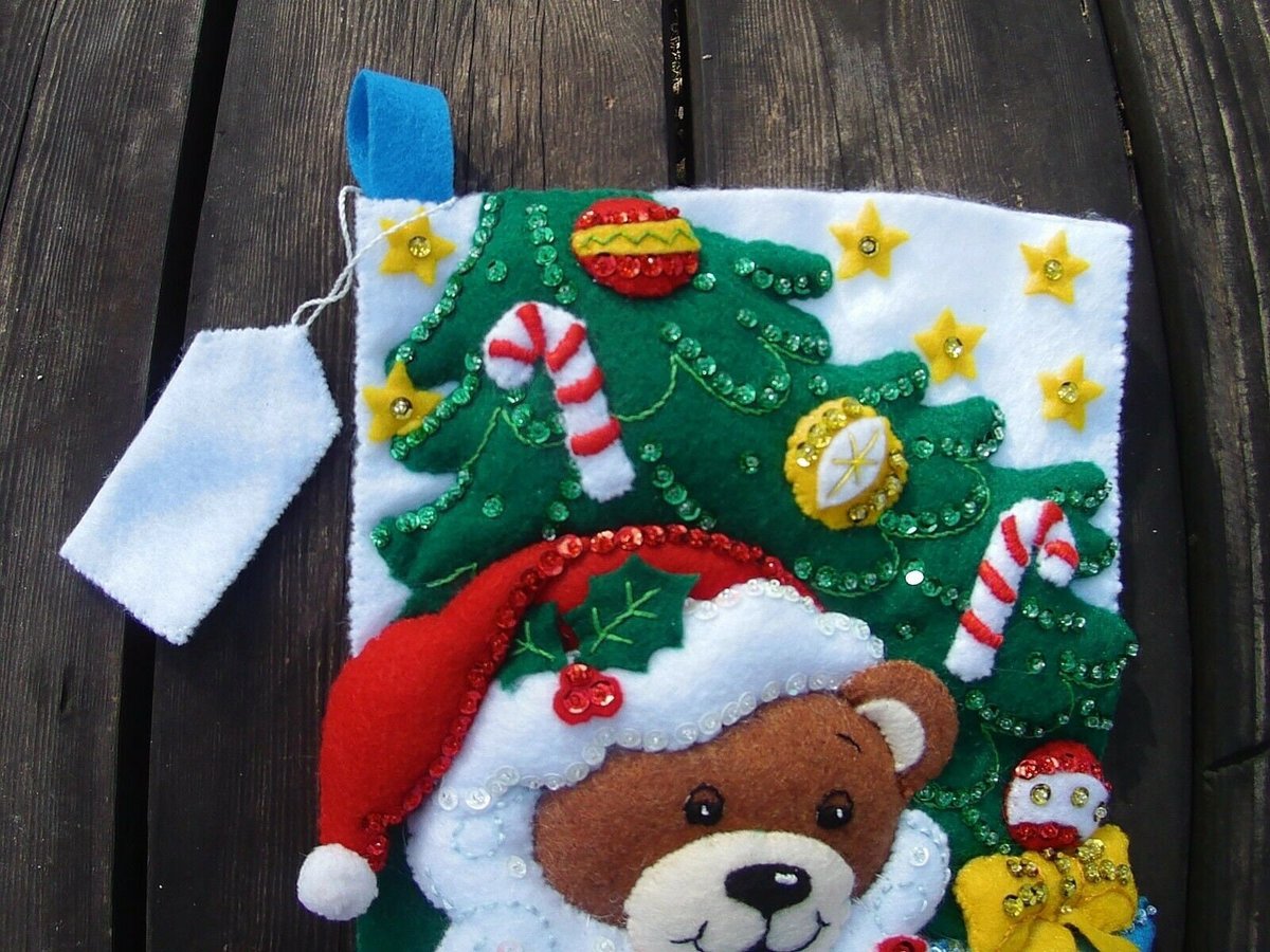 Christmas Stockings, FINISHED BUCILLA Kit, Handmade Teddy Bear Santa Christmas Stocking 86503, Personalized Stockings
