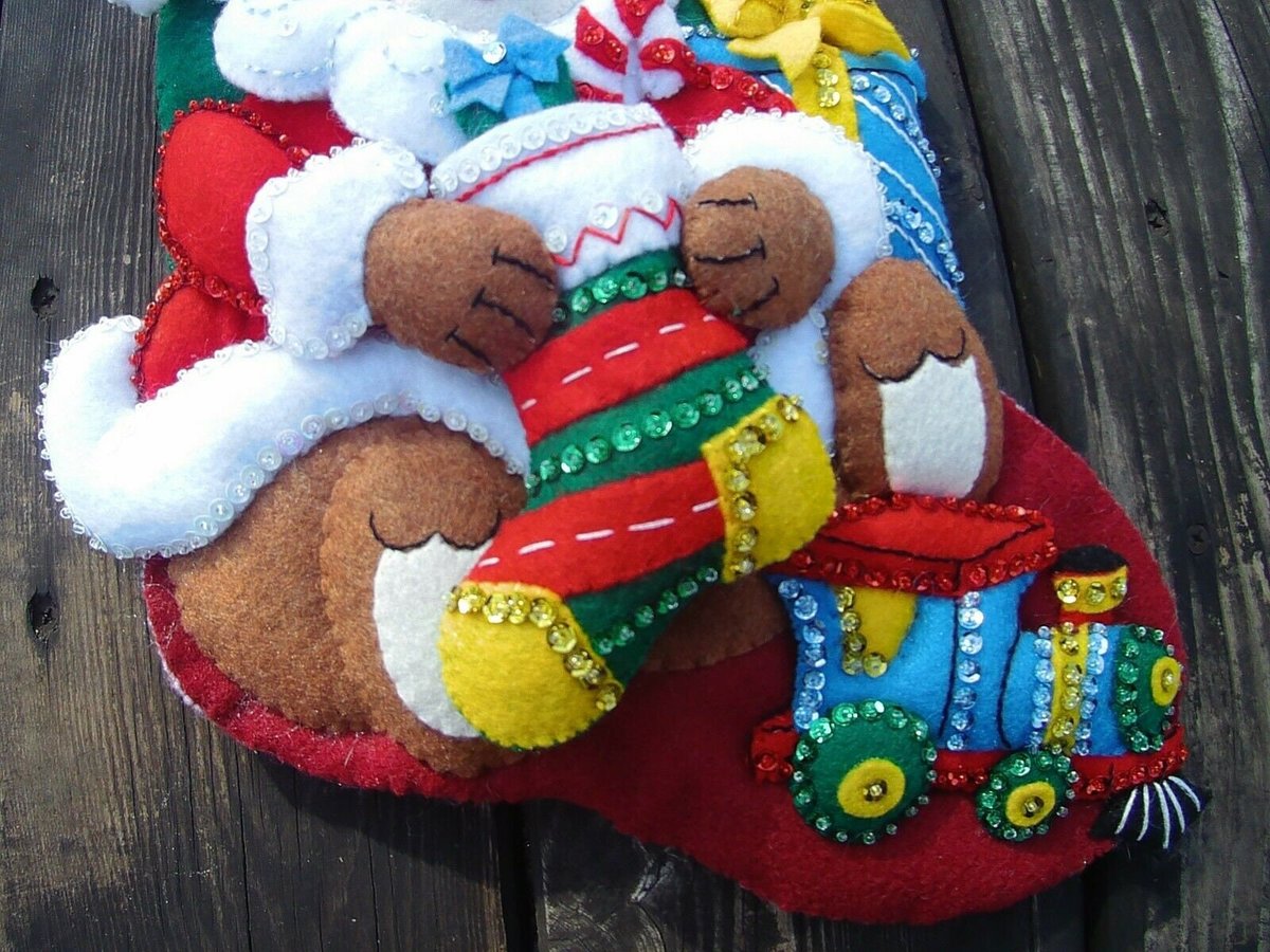 Christmas Stockings, FINISHED BUCILLA Kit, Handmade Teddy Bear Santa Christmas Stocking 86503, Personalized Stockings