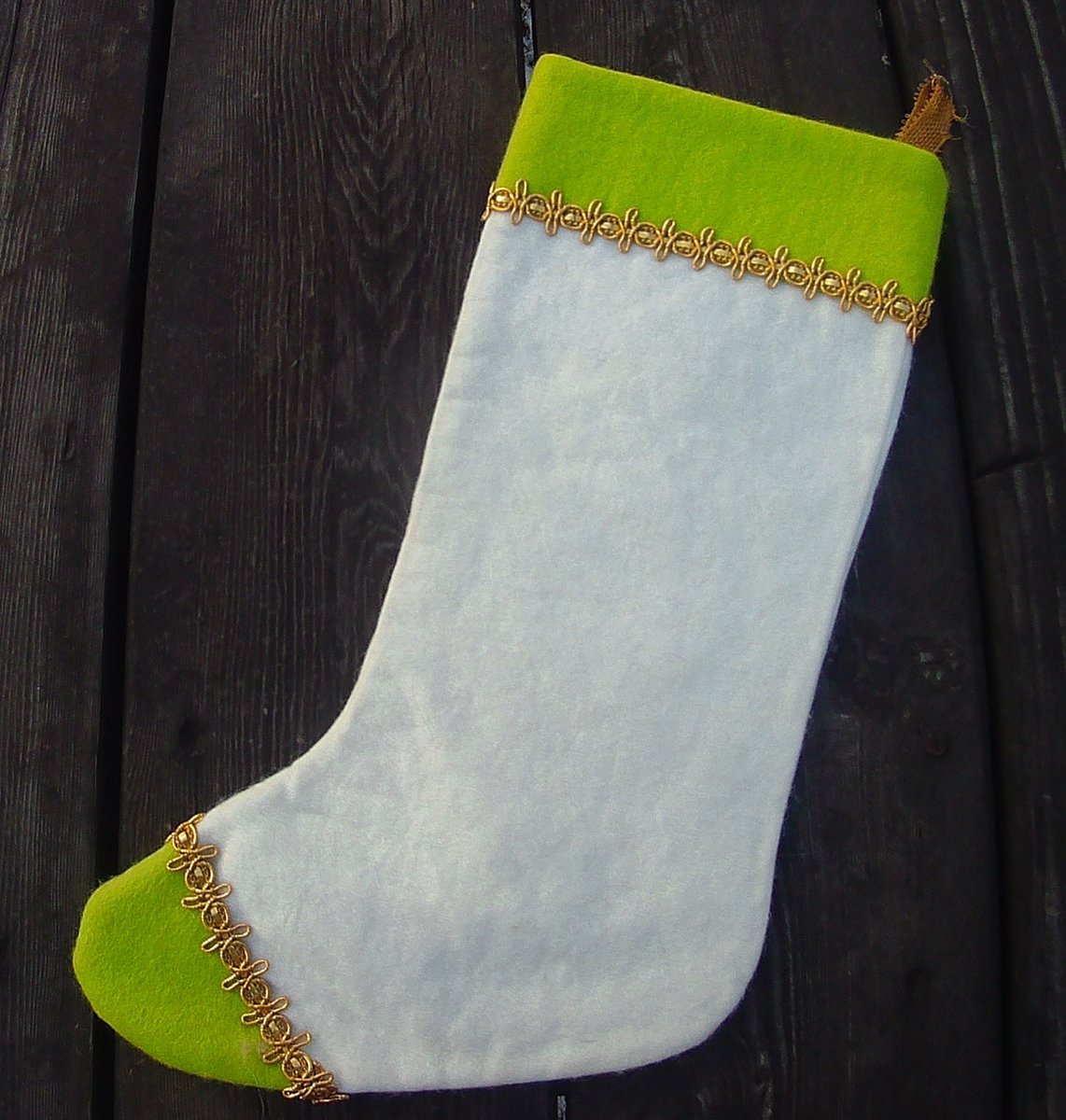 Rare Vintage 1960's Christmas Stocking, Handmade FELT ORIGINALS Stocking,  Wreath in Green Holiday Stocking, Custom Stocking