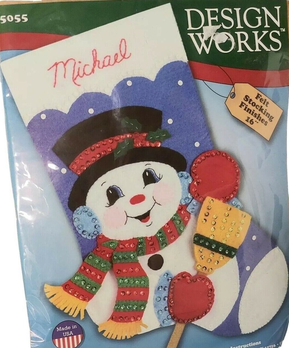 HANDMADE Finished Felt Kit SNOWMAN with BROOM Finished Felt Christmas Stocking  Design Works 5055 Holiday Custom Stocking