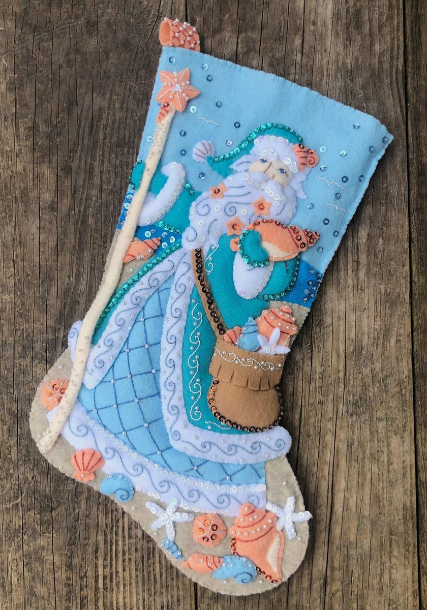 Christmas Stocking, Handmade Bucilla Seashore Santa, Fully Lined, Finished  Holiday Home Decor Nautical Holiday Gift Idea