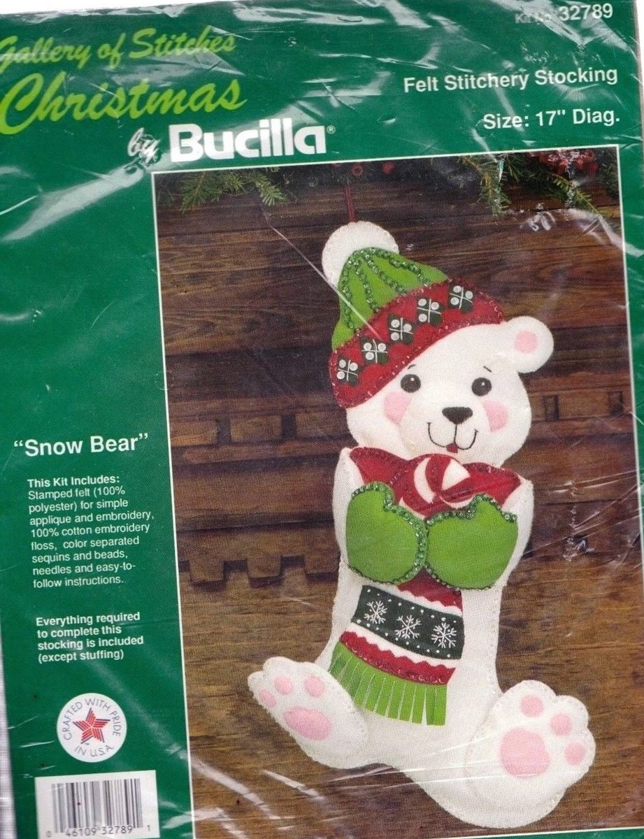 Christmas Stocking, Custom Stocking, Handmade Bucilla SNOW BEAR Holiday Stocking, 1980's Personalized Stocking, Teddy Bear Stocking
