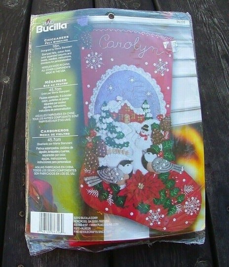 Christmas Stockings, Handmade Custom Stocking Bucilla Chickadees Felt Holiday Stocking Birds Fireplace Decor Christmas Socks