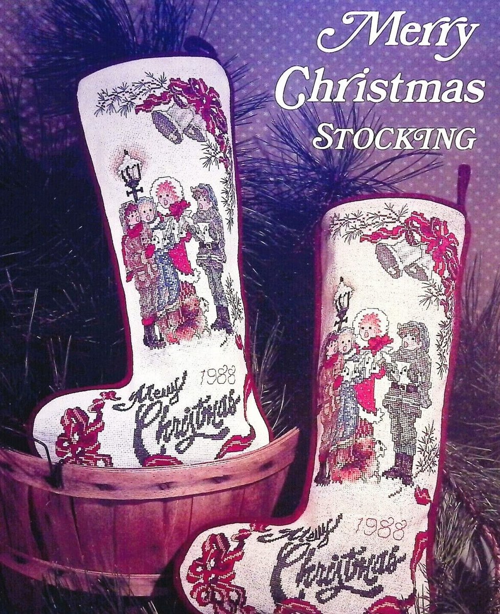 Christmas Stocking Vintage FINISHED Counted Cross Stitch Christmas Carolers HANDMADE Stoney Creek Design Holiday Stocking Circa 1994