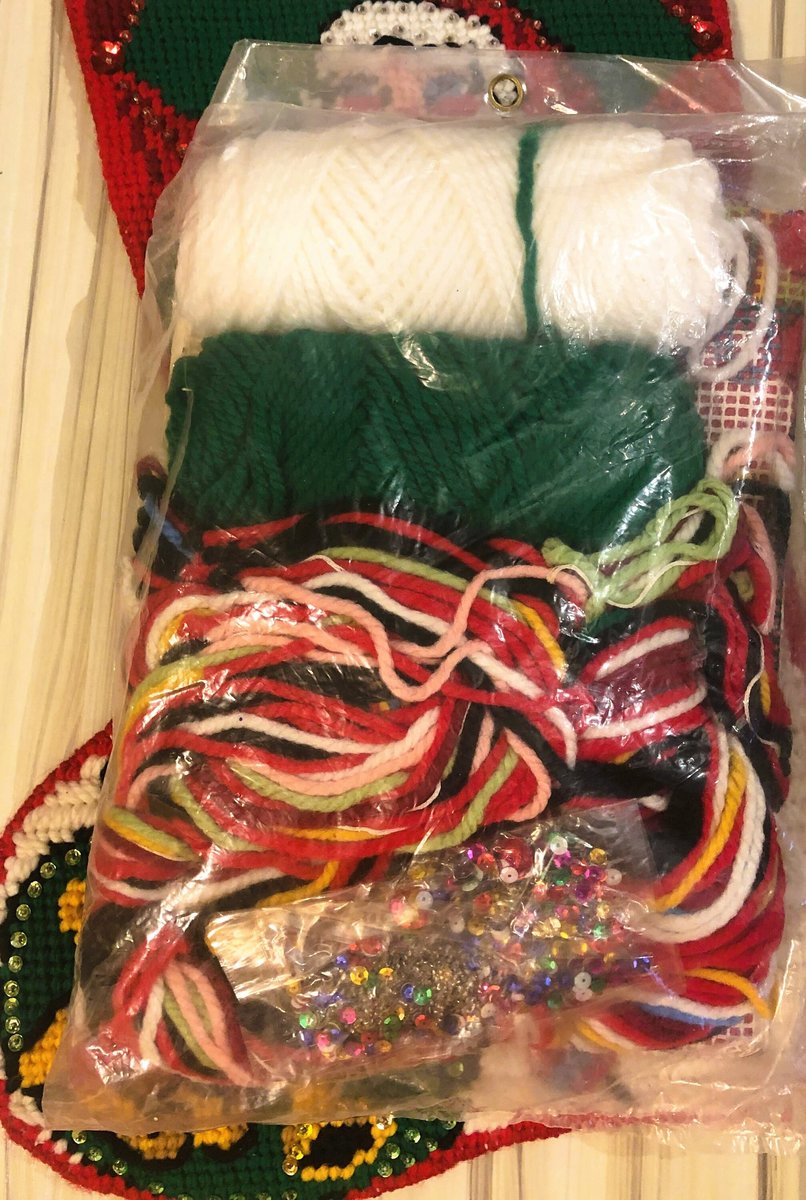 Christmas Stocking VINTAGE  BUCILLA "PAINTED" Needlepoint Kit 60547 Santa With Gift Holiday Stocking Circa 1970's Holiday Decor