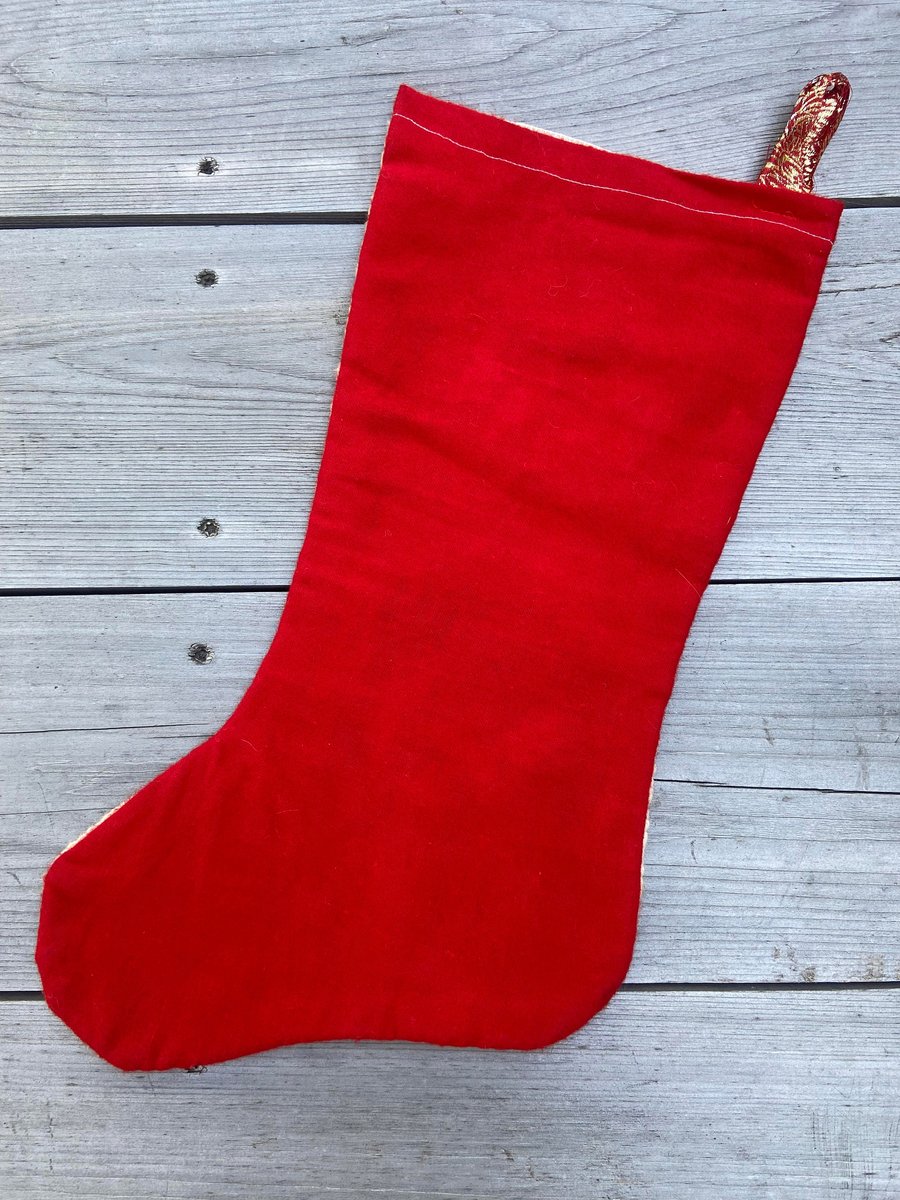 Handmade Christmas Stocking Vintage 1980s Finished Longstitch WonderArt SANTA Christmas Stocking Holiday Decor 6898