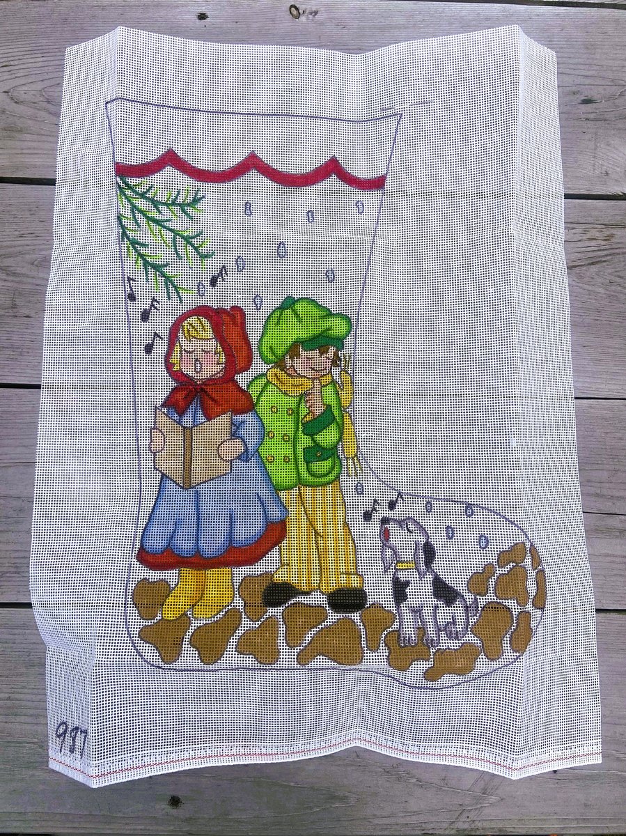 New Vintage 1970s KAPPIE ORIGINALS Needlepoint Carolers Kids Singing Christmas Stocking Kit Holiday Stocking Kit Decor