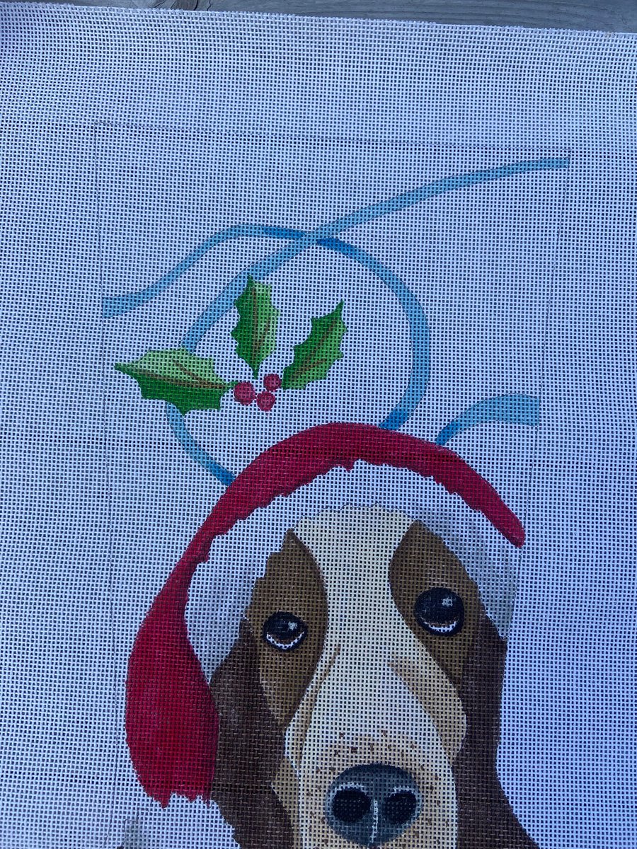 NEW Handpainted Holiday Hound STITCHES ST017 Needlepoint Christmas Stocking Canvas Holiday Decor Dog Puppy Pets