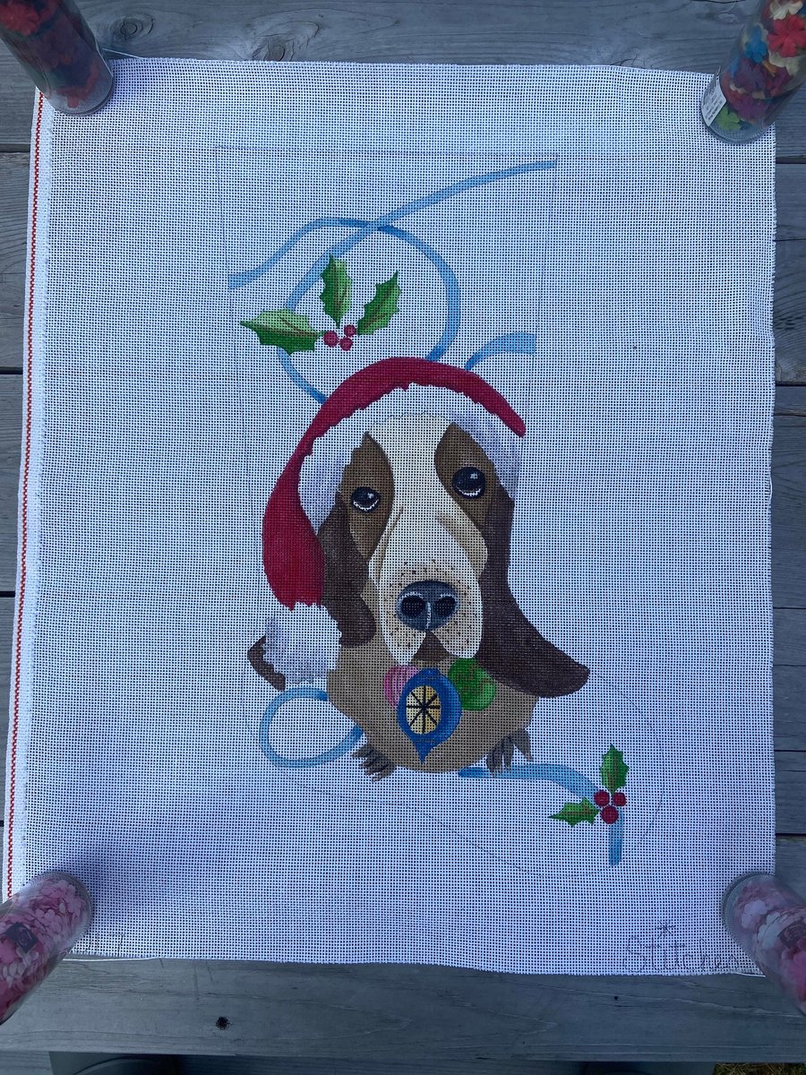 NEW Handpainted Holiday Hound STITCHES ST017 Needlepoint Christmas Stocking Canvas Holiday Decor Dog Puppy Pets