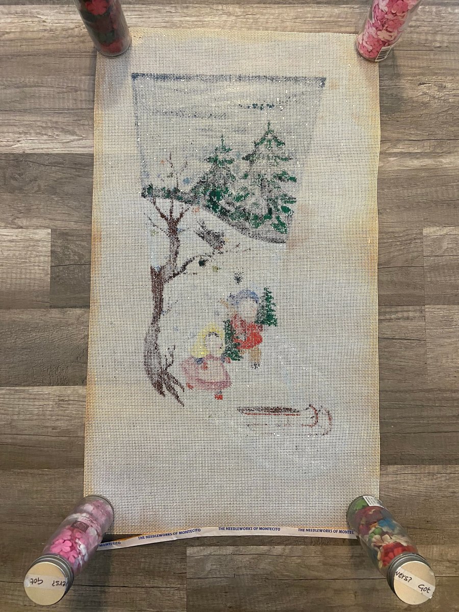 New Vintage AGA Designs CHILDREN SLEDDING Needlepoint Christmas Stocking Canvas 209 Bird Holiday Stocking *Read*