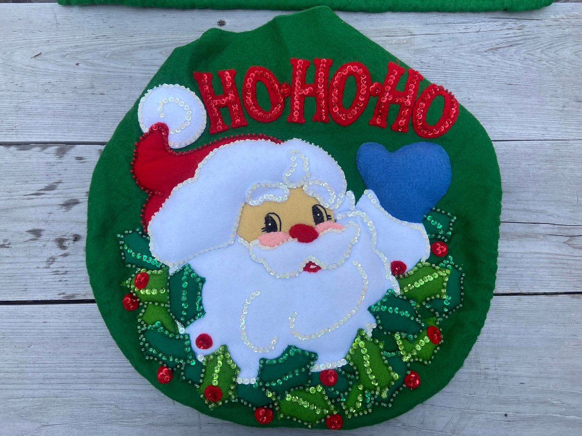 New Vintage Finished Bucilla Handmade HO HO HO Santa Toilet Tank Seat Christmas Bathroom Set 83268 Toilet Set Christmas Holiday Decor
