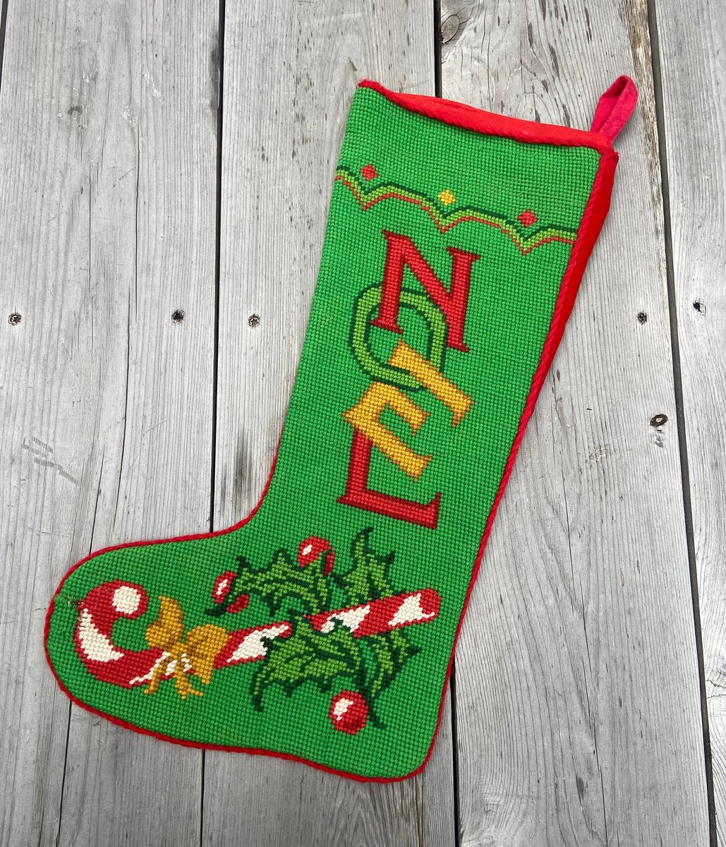 Christmas Holiday Stocking  Vintage BUCILLA Noel Christmas Heirloom 30701 Lined Needlepoint Candycane Mistletoe