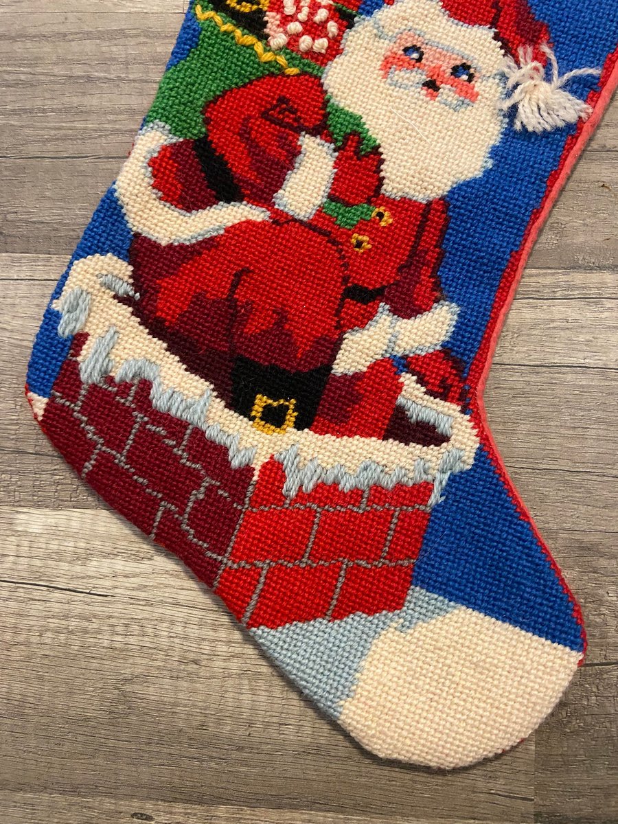 Christmas Stocking  Finished "DAD" Vintage 1980s BUCILLA 60653 Needlepoint Santa Claus Chimney Vintage Holiday Decor