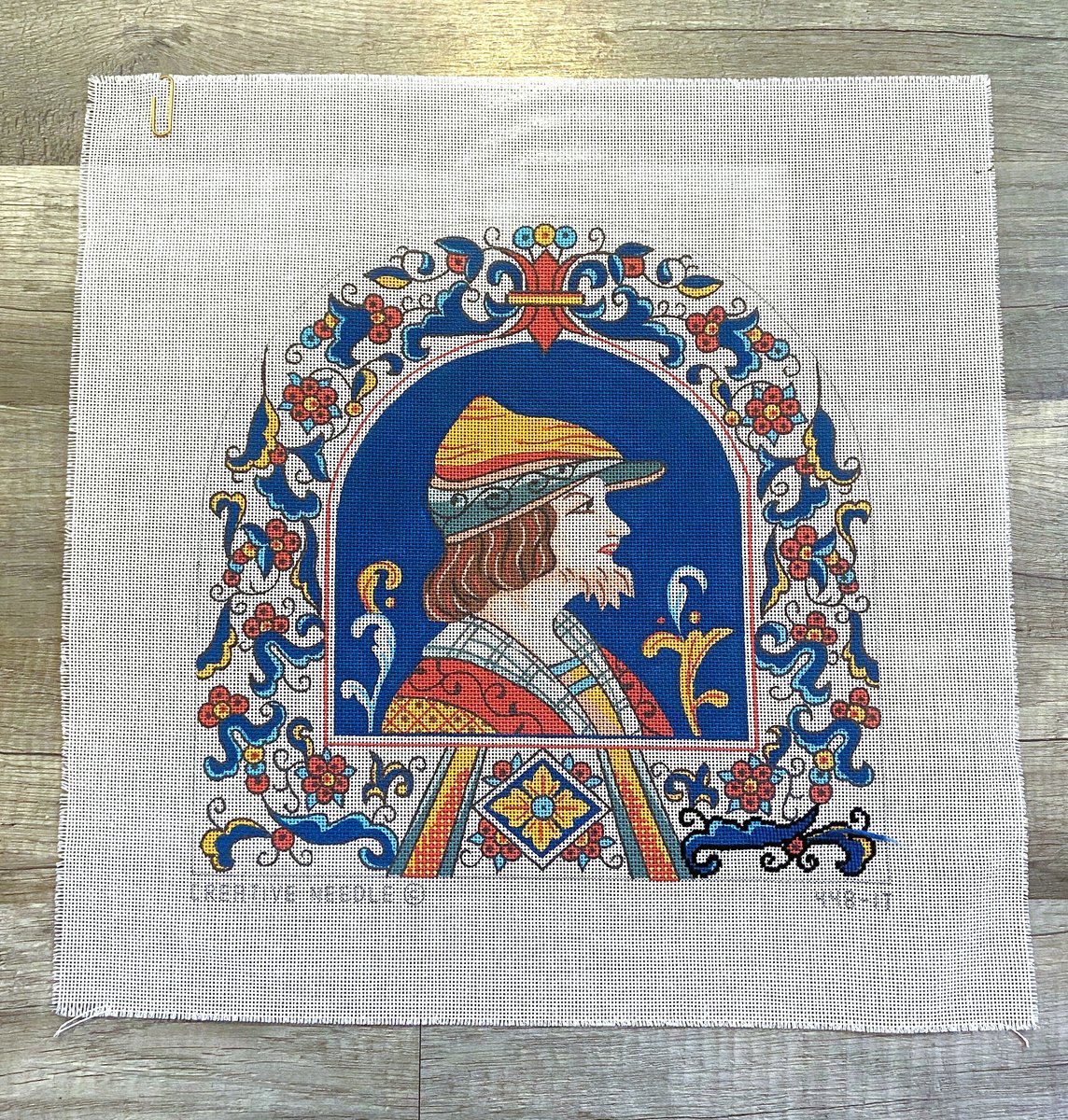 New Vintage CREATIVE NEEDLE Majolica Farmer Handpainted Needlepoint Canvas #448-IT Living Dining Room Den Home Decor