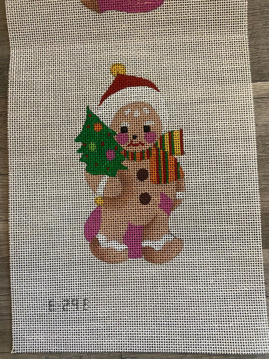 Vintage Handpainted Gingerbread Stand-up Two Sided Front Back Needlepoint Canvas Hand Painted Design Embroidery