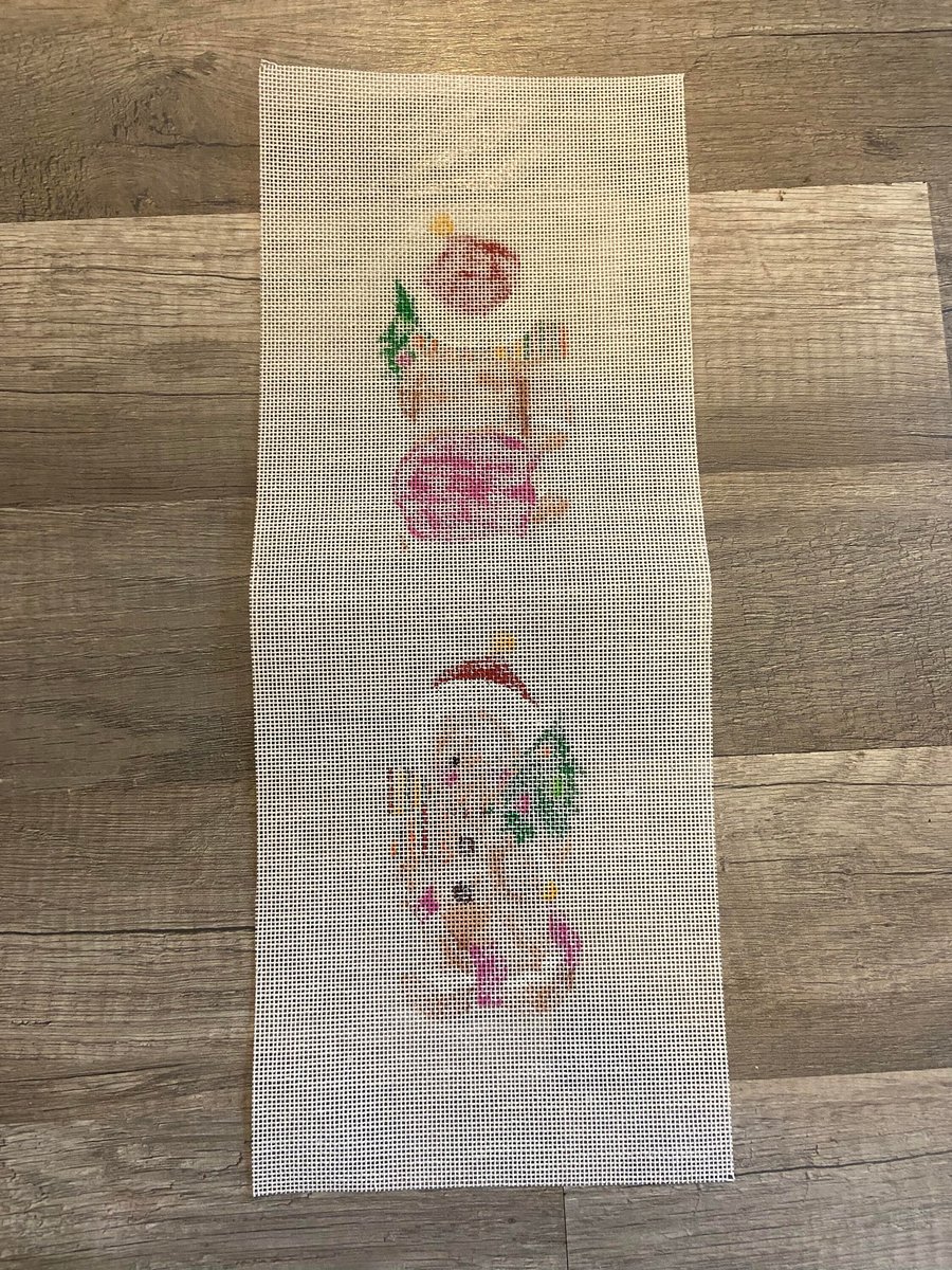 Vintage Handpainted Gingerbread Stand-up Two Sided Front Back Needlepoint Canvas Hand Painted Design Embroidery