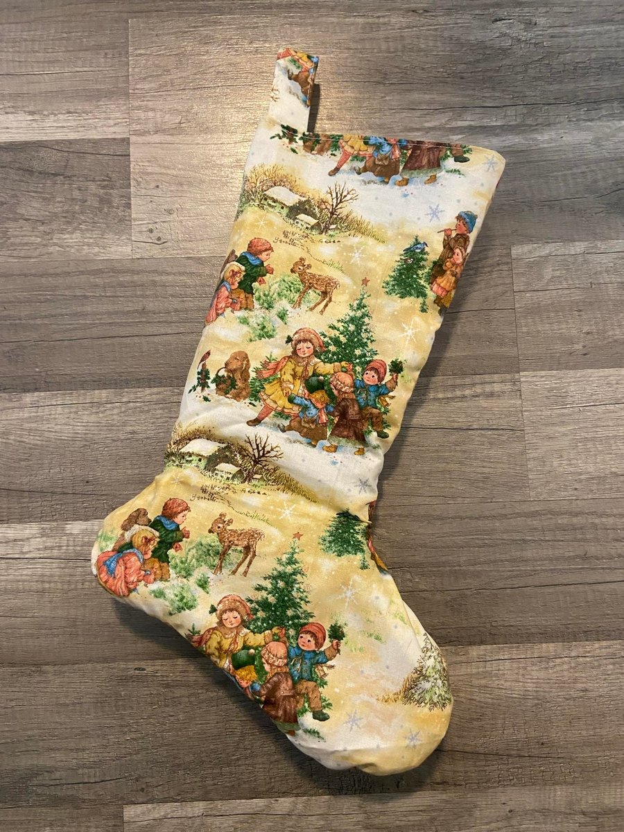 Christmas Stocking New VTG Handmade Finished Needle Treasures Antique PLAYTHINGS Needlepoint Christmas Stocking 06823